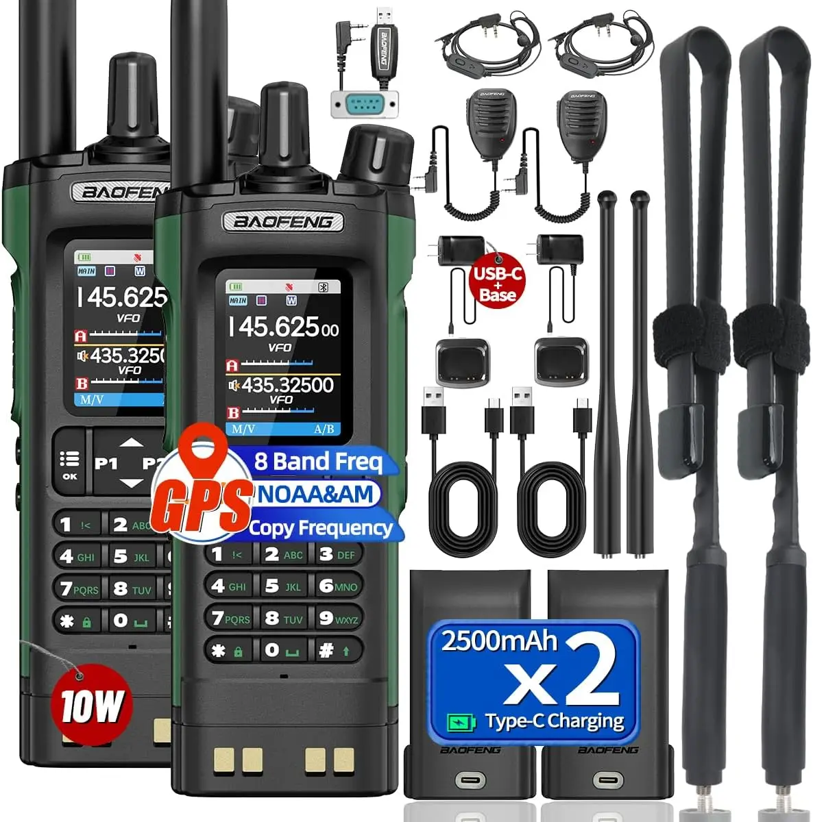 10W Long Range Rechargeable NOAA Weather Handheld Radio with GPS and USB-C Charging, 2-Pack for Hunting Survival Gear
10W Long Range Rechargeable NOAA Weather Handheld Radio with GPS and USB-C Charging, 2-Pack for Hunting Survival Gear