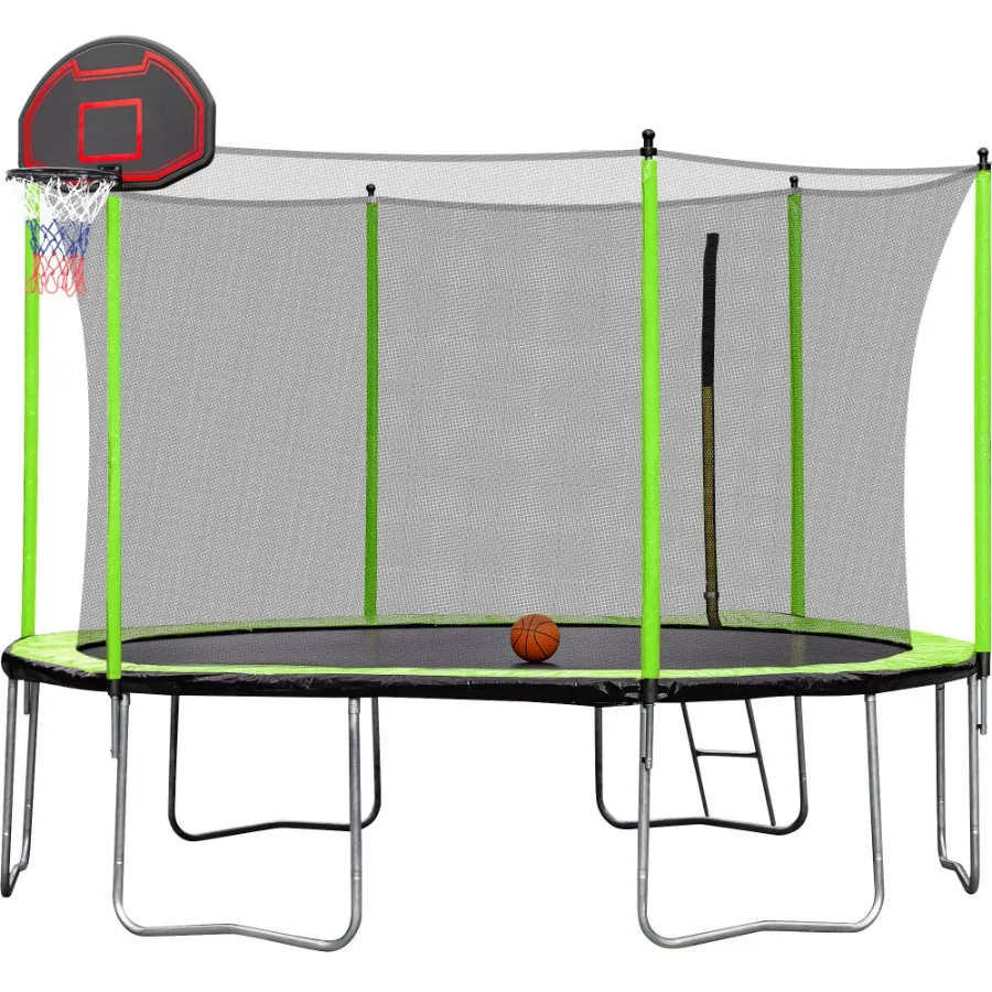 14FT Trampoline with Basketball Hoop Inflator and Ladder Inner Safety Enclosure Green
14FT Trampoline with Basketball Hoop Inflator and Ladder Inner Safety Enclosure Green