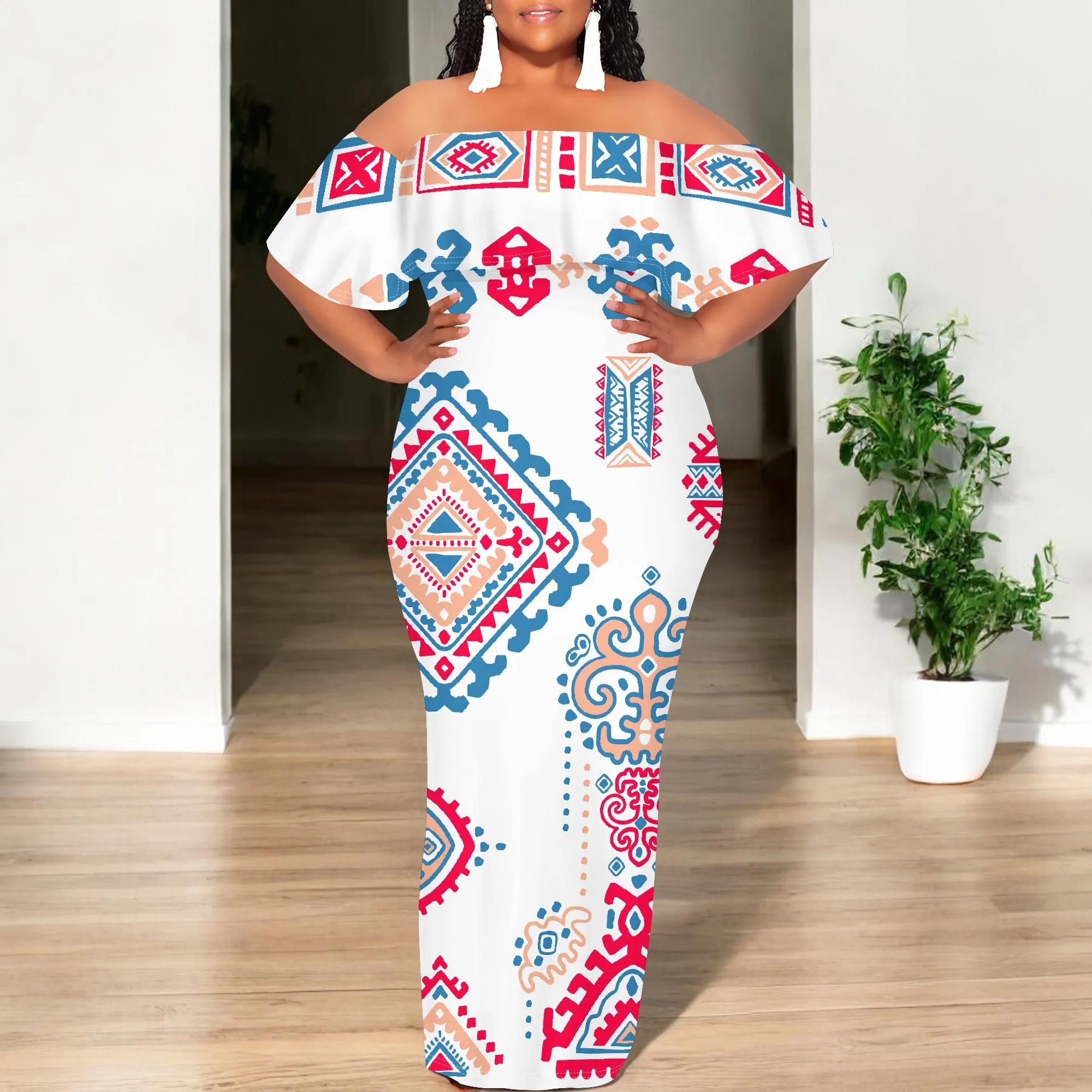 Plus Size Tribal Geometric Off-Shoulder Ruffle Sleeve Maxi Dress - Women's Bold Cultural Party Evening Resortwear
Plus Size Tribal Geometric Off-Shoulder Ruffle Sleeve Maxi Dress - Women's Bold Cultural Party Evening Resortwear