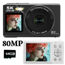 Digital Camera CCD Dual Screen Portable Digital Camera with18X Zoom 5K Vlogging Camera 80MP CCD Selfie Camera with 64GB Card Digital Camera CCD Dual Screen Portable Digital Camera with18X Zoom 5K Vlogging Camera 80MP CCD Selfie Camera with 64GB Card