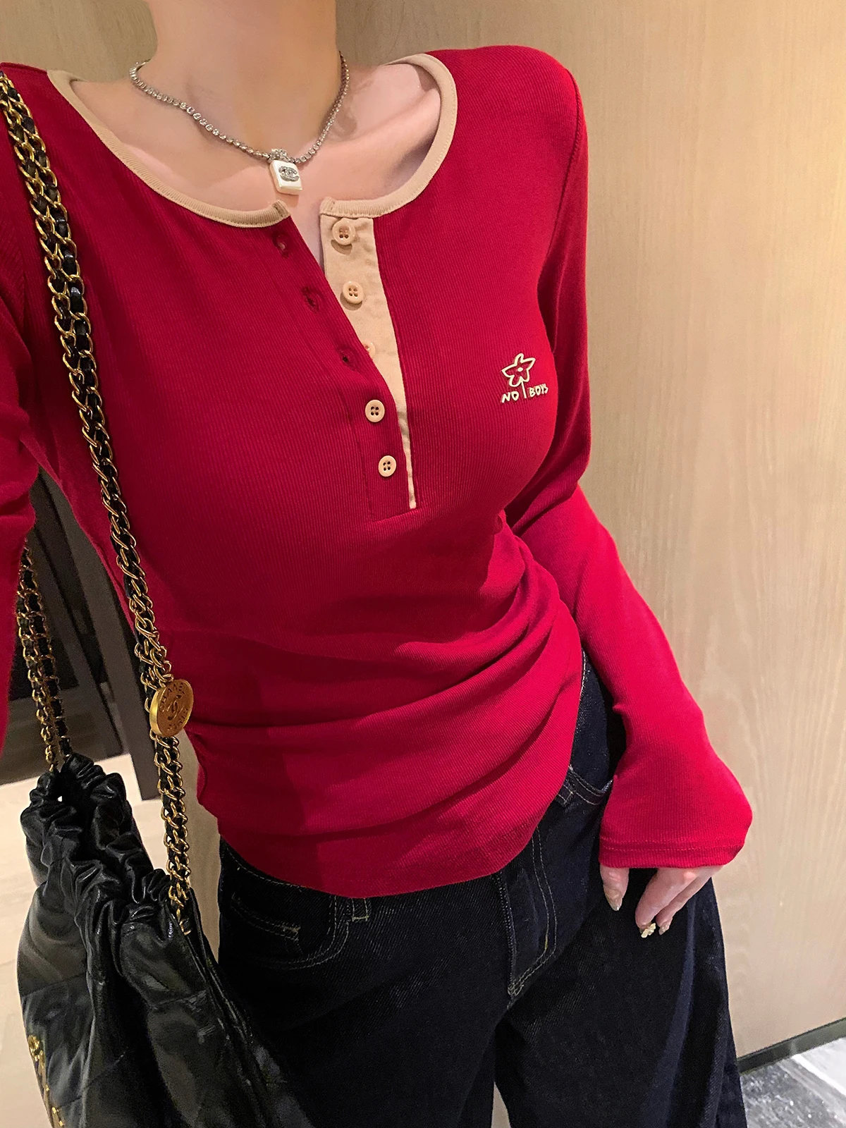 Zhuangda Mud Design Sensation Long Sve Button round Ne Slim Fit Red Colion Apricot Color Casual Sle Women's T-irt
Zhuangda Mud Design Sensation Long Sve Button round Ne Slim Fit Red Colion Apricot Color Casual Sle Women's T-irt