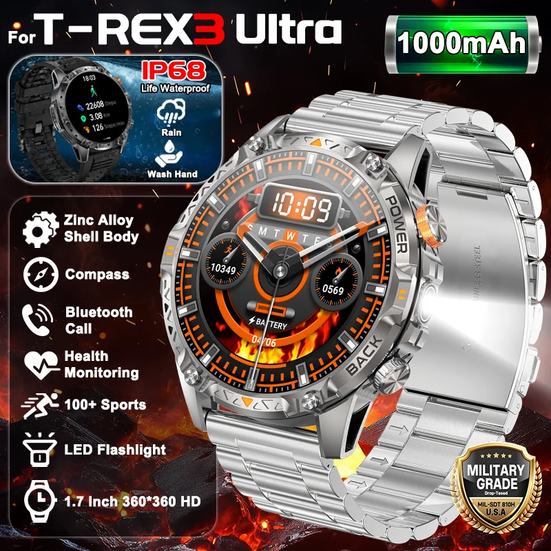 Новые военные смарт-часы LIGE T-Rex 3 Ultra для мужчин, аккумулятор 1000 мАч, компас, фонарик, водонепроницаемость IP68, спортивный трекер
Новые военные смарт-часы LIGE T-Rex 3 Ultra для мужчин, аккумулятор 1000 мАч, компас, фонарик, водонепроницаемость IP68, спортивный трекер