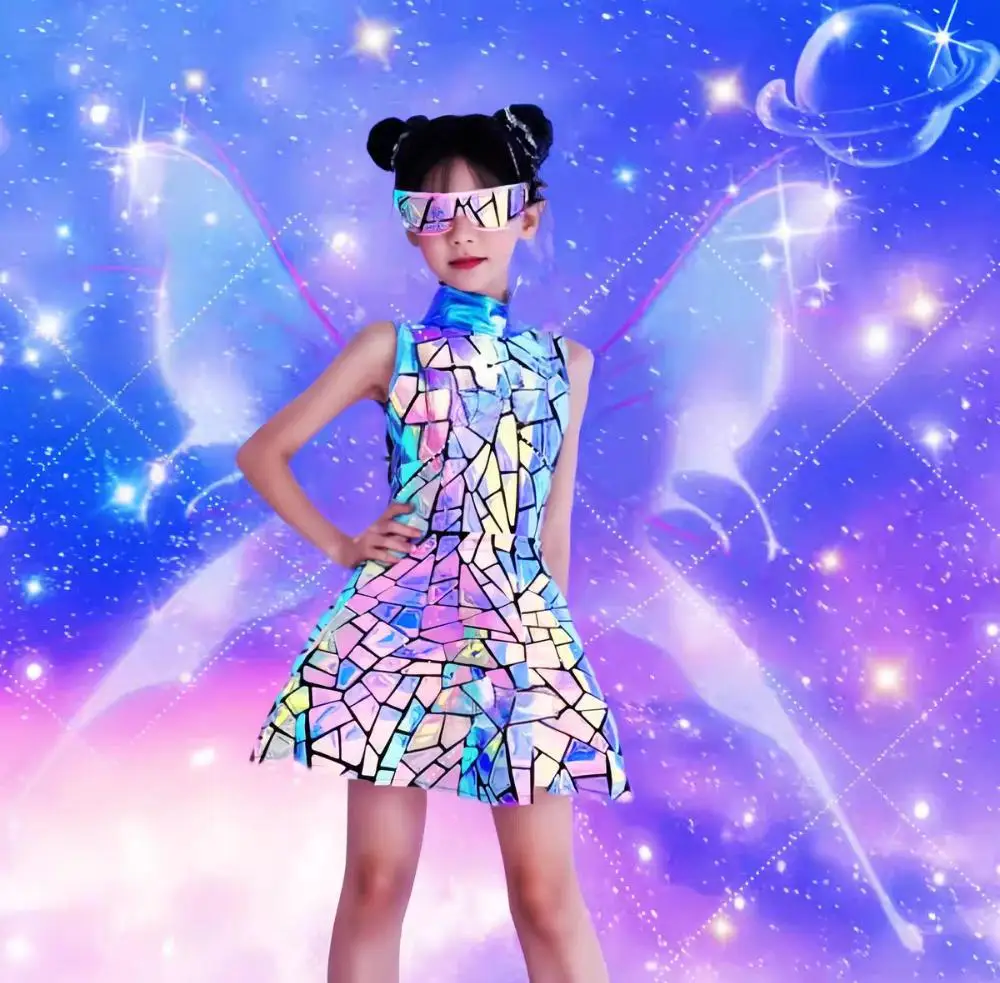 Girls Kids Laser Mirror Jazz Dance Dress Dinner Birthday Outfit Shiny Dancer Singer Stage Catwalk Costume Carnival Dress Up
Girls Kids Laser Mirror Jazz Dance Dress Dinner Birthday Outfit Shiny Dancer Singer Stage Catwalk Costume Carnival Dress Up