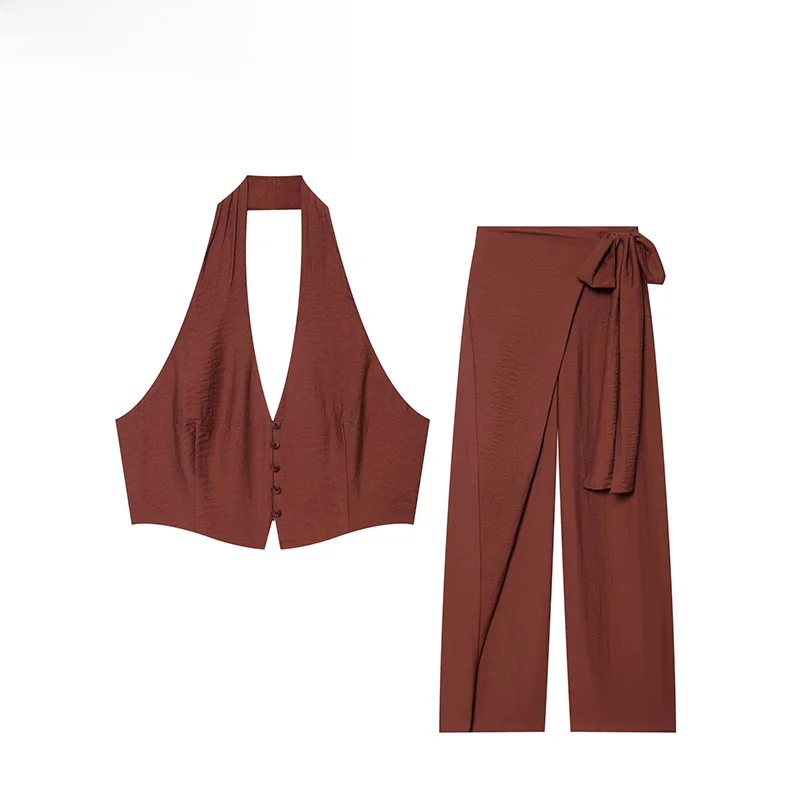 Summer New ZR Women's Clothing Backless V-Neck Hanging Collar Top Knot Wrapping Scarf Pants High Waist Polyester Fiber
Summer New ZR Women's Clothing Backless V-Neck Hanging Collar Top Knot Wrapping Scarf Pants High Waist Polyester Fiber