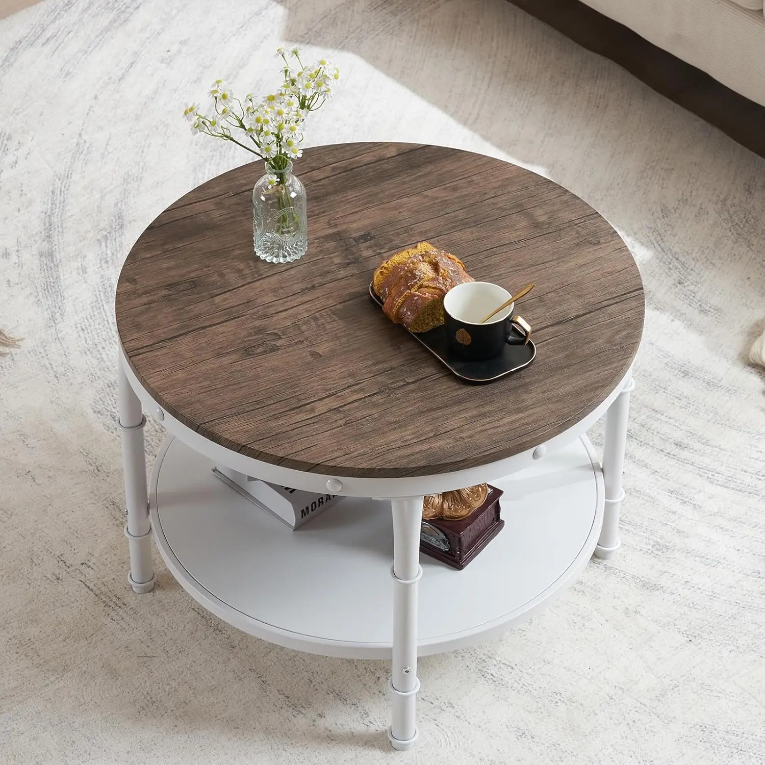 25.6" Dark Walnut White Round Farmhouse Coffee Table, 2-Tier Storage Wood Center Circle Accent Table for Living, Customized
25.6" Dark Walnut White Round Farmhouse Coffee Table, 2-Tier Storage Wood Center Circle Accent Table for Living, Customized