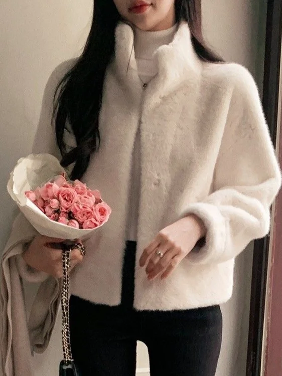 Ele Thiened Stand Collar Loose Women's Outerwear Faux Fur Luxury Cotton Coat Chic Winter Faion Eco-friendly Wool Blend
Ele Thiened Stand Collar Loose Women's Outerwear Faux Fur Luxury Cotton Coat Chic Winter Faion Eco-friendly Wool Blend