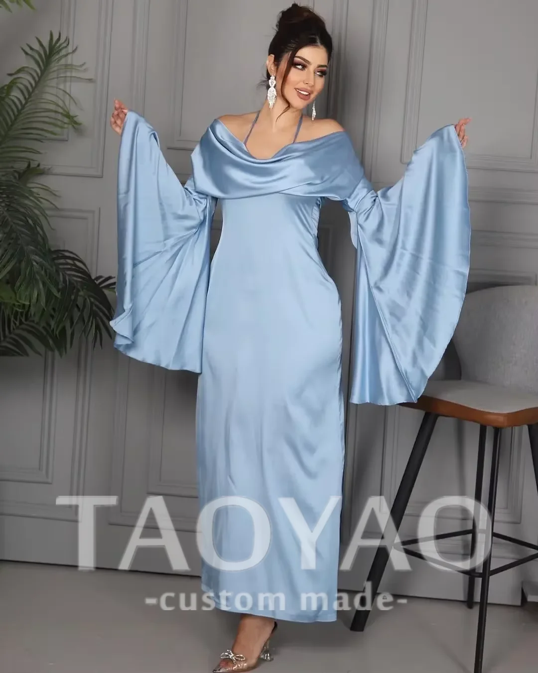 TaoYao Light Blue Soft Satin Evening Dress Flare Sleeve A Line Ankle-Length Customized Formal Party Dress 2023 Robes De Soirée
TaoYao Light Blue Soft Satin Evening Dress Flare Sleeve A Line Ankle-Length Customized Formal Party Dress 2023 Robes De Soirée