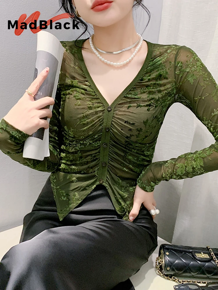 MadBlack, European Clothes T-Shirts, Women Sexy V-Neck Patchwork Top, Long Sleeve Fold Retro Mesh Slim Tee, Summer Fall T48149QC
MadBlack, European Clothes T-Shirts, Women Sexy V-Neck Patchwork Top, Long Sleeve Fold Retro Mesh Slim Tee, Summer Fall T48149QC