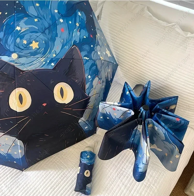 Blue Star Black Cat Umbrella Animal Cartoon Full Automatic Oil Painting Sun Folding Umbrella for Women Strong Sunshade Umbrella
Blue Star Black Cat Umbrella Animal Cartoon Full Automatic Oil Painting Sun Folding Umbrella for Women Strong Sunshade Umbrella