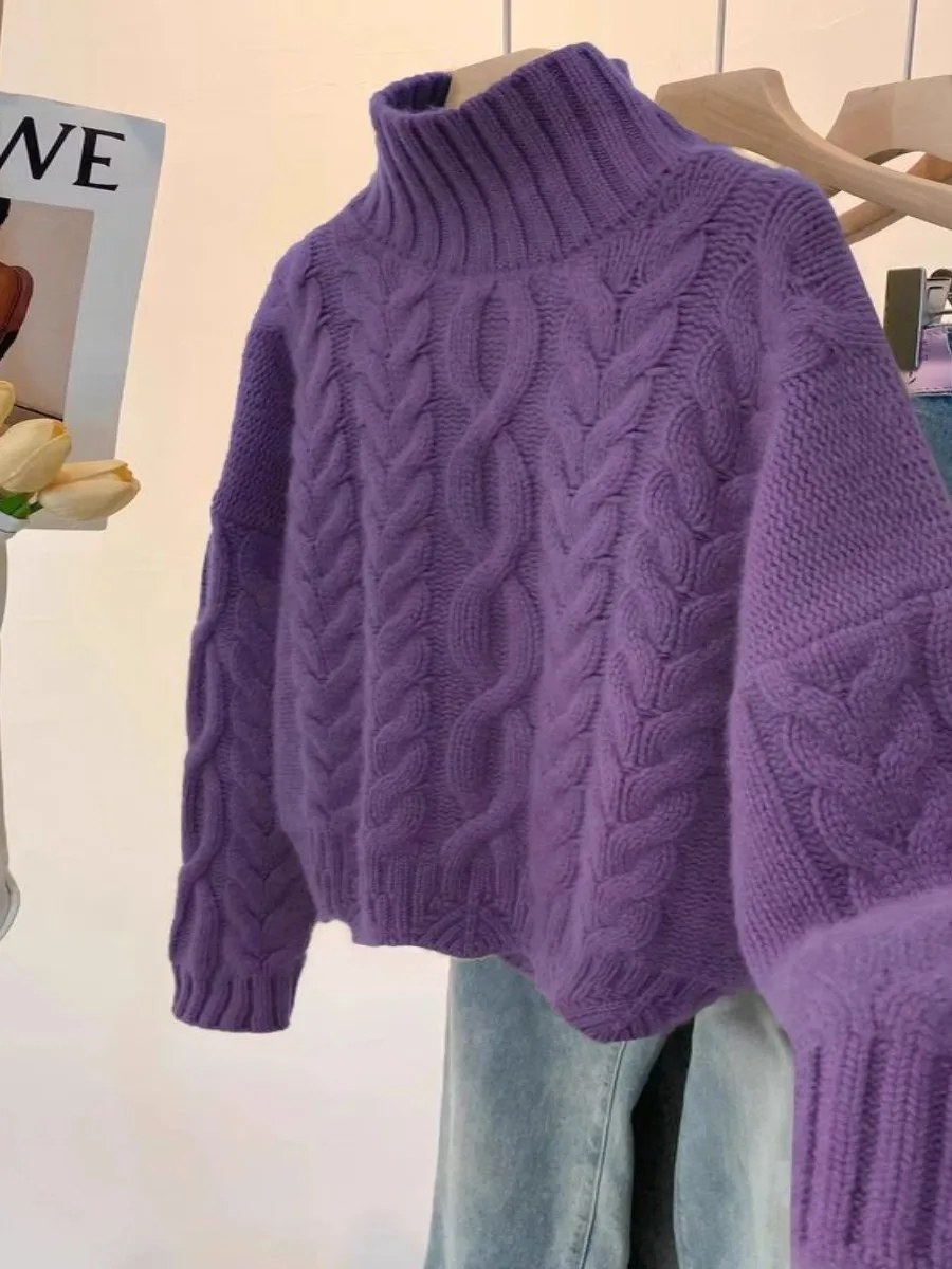 Thickened Short Knitted Sweater Women's Autumn Winter New Style High Collar Twist Knitwear Loose Fit Warm Combo Set
Thickened Short Knitted Sweater Women's Autumn Winter New Style High Collar Twist Knitwear Loose Fit Warm Combo Set