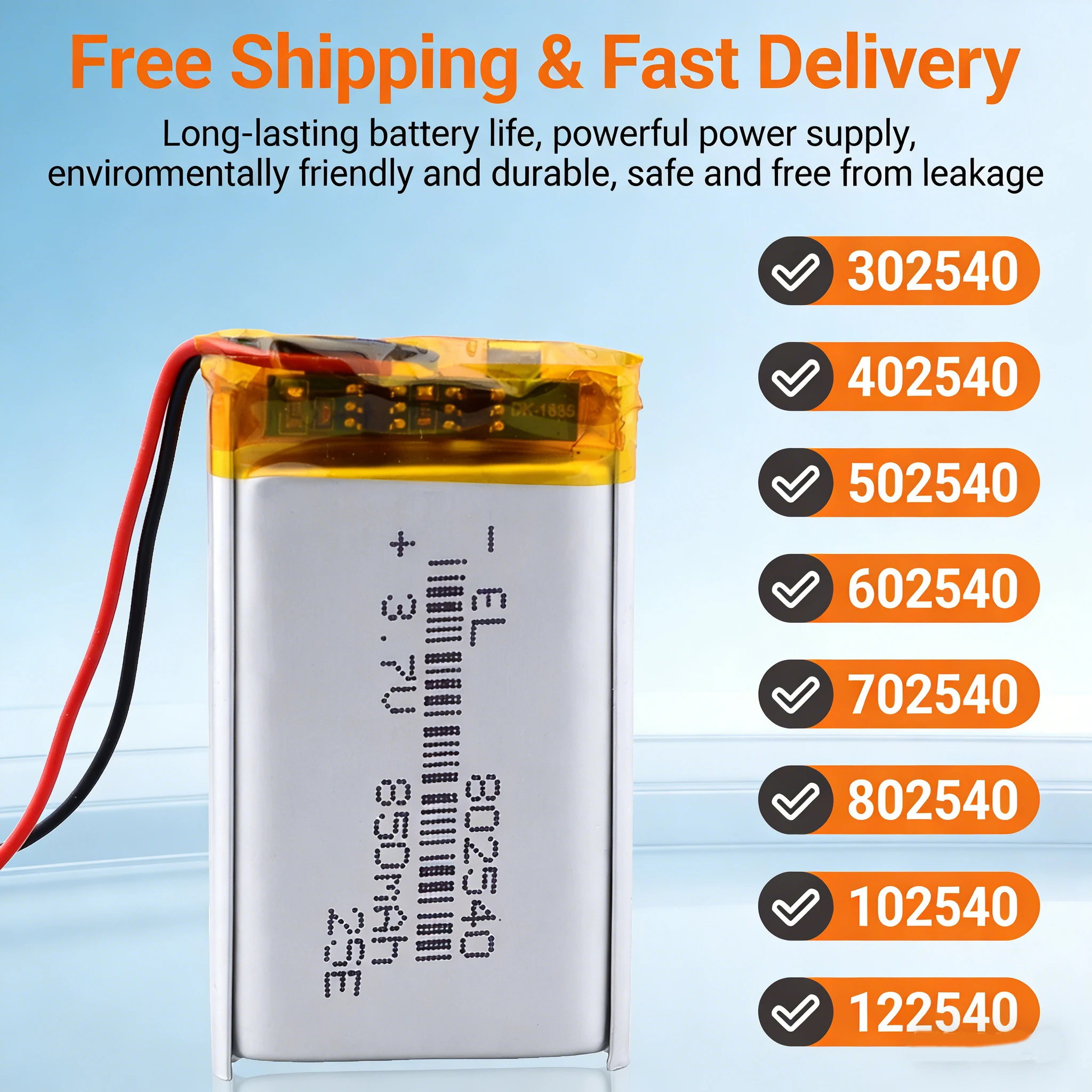 302540 402540 502540 3.7V 500mAh Lipo Battery Rechargeable Lithium Ion for Dash Cam Bluetooth Intercom GPS Smart Watch 802540
302540 402540 502540 3.7V 500mAh Lipo Battery Rechargeable Lithium Ion for Dash Cam Bluetooth Intercom GPS Smart Watch 802540