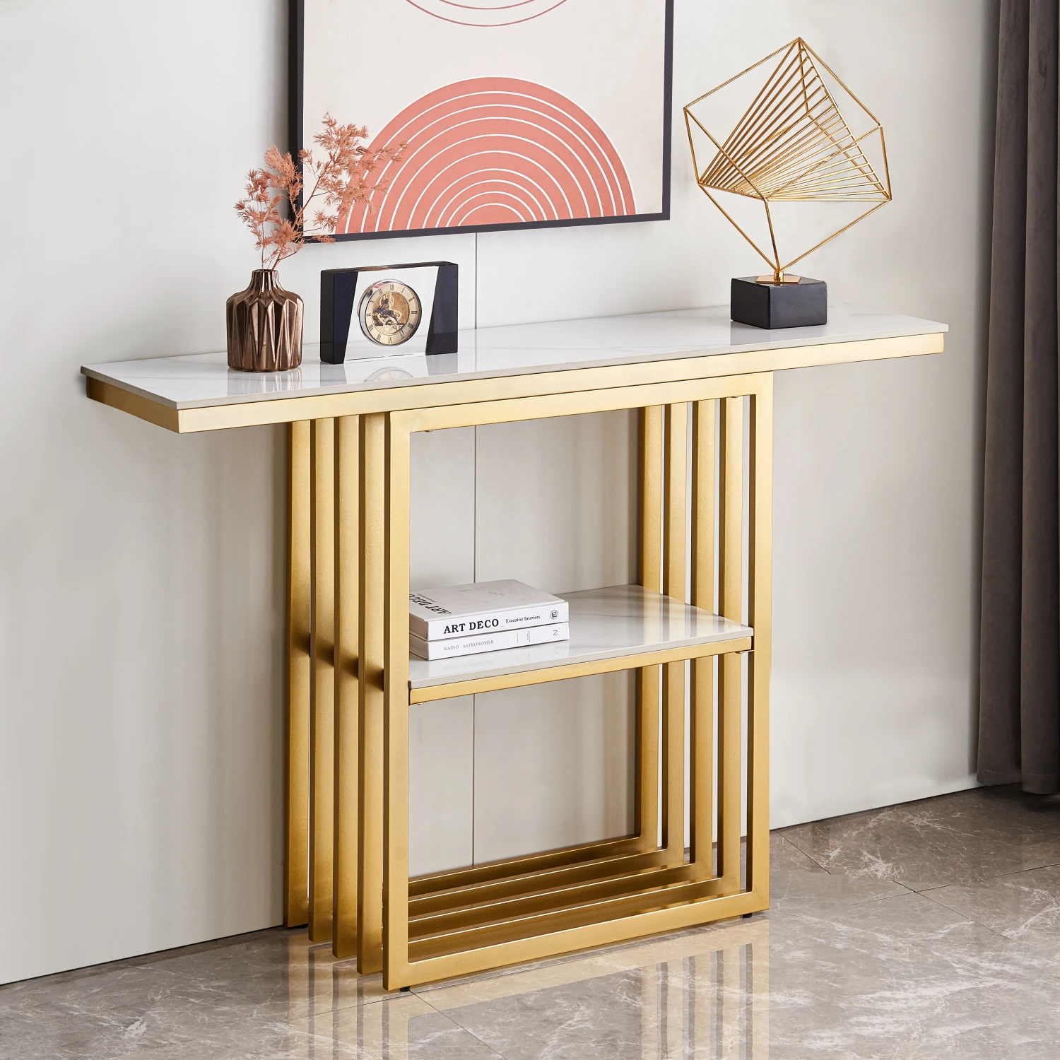 Modern Console Table, Metal Frame with Adjustable foot pads for Entrance, Corridor, Living room & Office.(Gold)
Modern Console Table, Metal Frame with Adjustable foot pads for Entrance, Corridor, Living room & Office.(Gold)