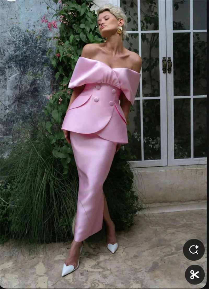 Pink Satin Women Suit Skirt Set 2 Piece Blazer+Prom Dress Formal Office Lady Jacket Sexy Off Shoulder Customized Wedding Coat
Pink Satin Women Suit Skirt Set 2 Piece Blazer+Prom Dress Formal Office Lady Jacket Sexy Off Shoulder Customized Wedding Coat