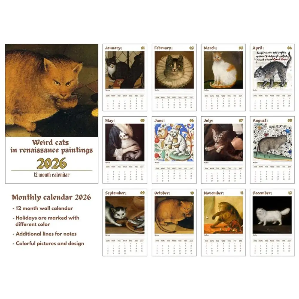 Funny Weird Cat Renaissance Calendar Medieval Cat Painting Daily Weekly Monthly Wall Calendar Time Management Tool For Bedroom
Funny Weird Cat Renaissance Calendar Medieval Cat Painting Daily Weekly Monthly Wall Calendar Time Management Tool For Bedroom