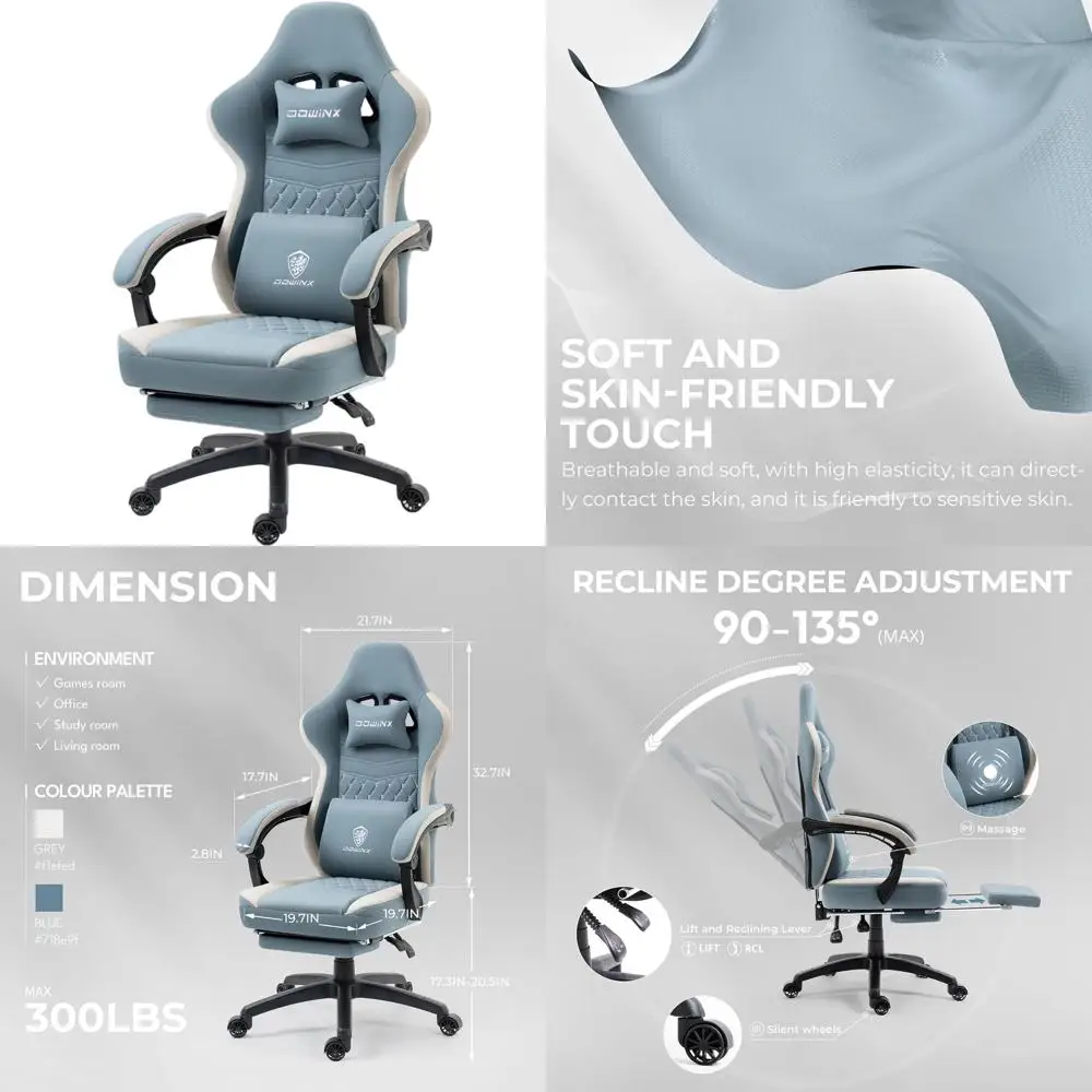 Игровое кресло из дышащей ткани с гелевой подушкой и отсеком для хранения, удобное эргономичное компьютерное кресло с подставкой для ног, синее
Игровое кресло из дышащей ткани с гелевой подушкой и отсеком для хранения, удобное эргономичное компьютерное кресло с подставкой для ног, синее