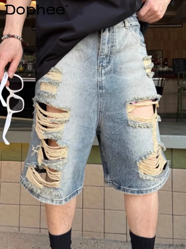 Men's 2025 Spring Summer New Fashion Retro Hole Jeans Shorts Loose Versatile Fashion Five-point Pants Male Zipper Short Pants
Men's 2025 Spring Summer New Fashion Retro Hole Jeans Shorts Loose Versatile Fashion Five-point Pants Male Zipper Short Pants
