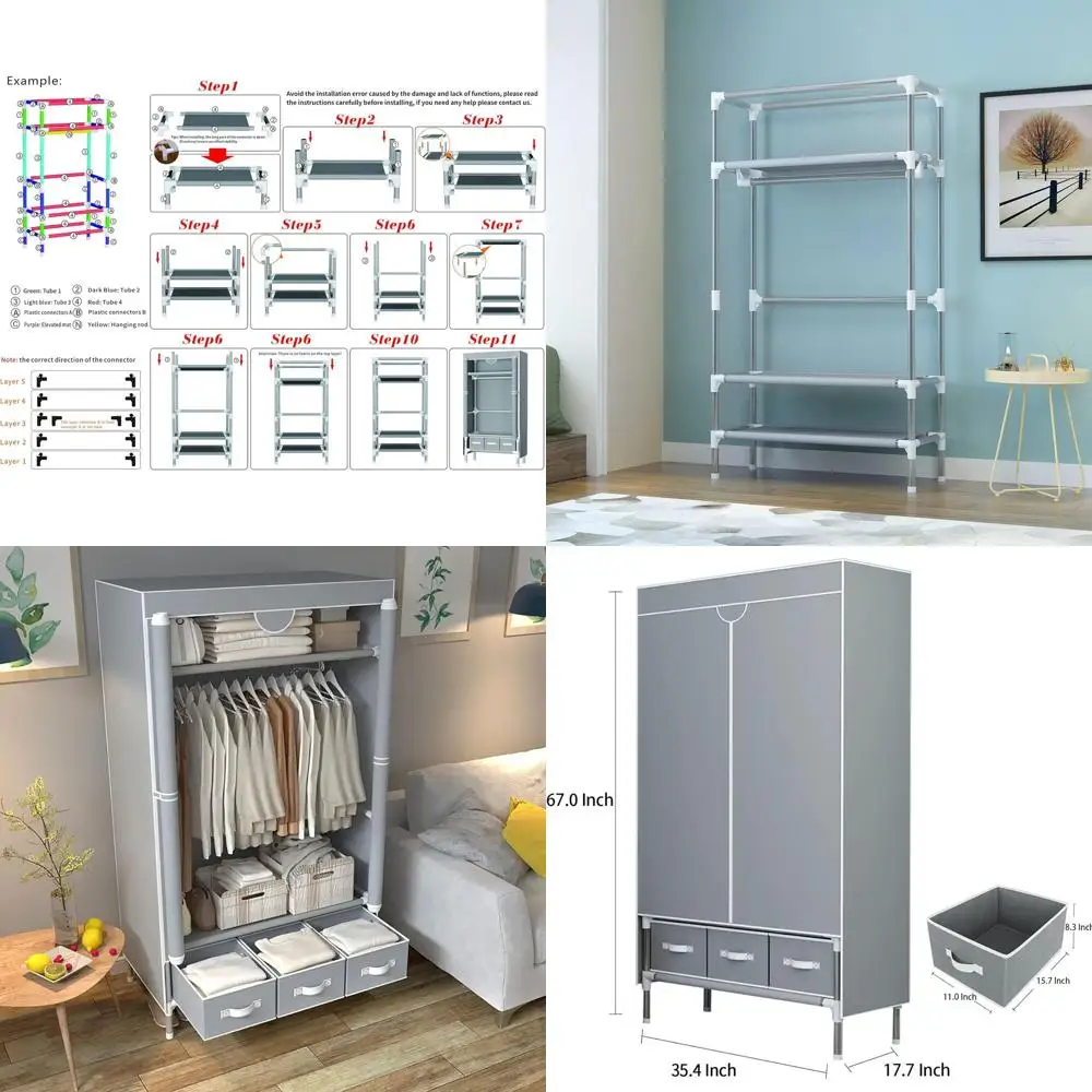 Gray Rolling Door Closet Organizer with Hanging Rack and 3 Drawers - Easy Assembly
Gray Rolling Door Closet Organizer with Hanging Rack and 3 Drawers - Easy Assembly