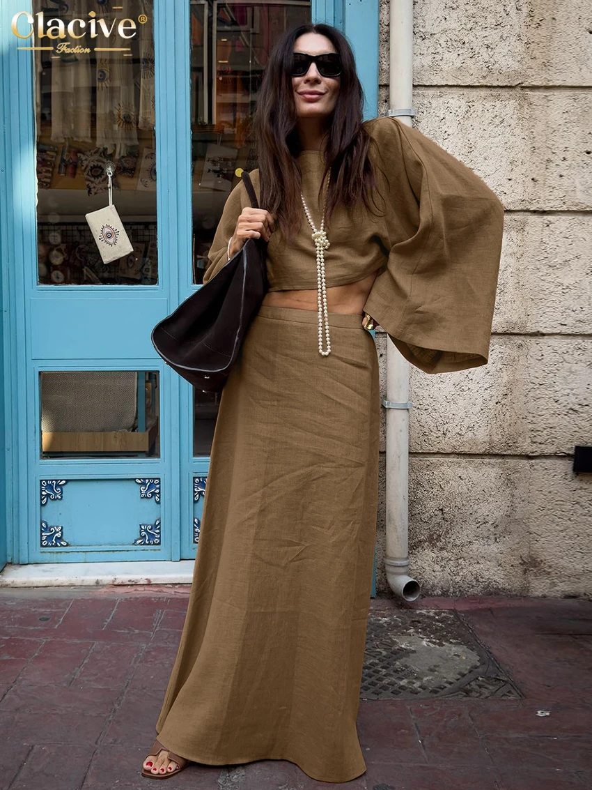 Clacive Fashion Loose Brown Cotton Women's Two Pieces Set 2025 Elegant Long Sleeve Shirt With High Waist Long Skirt Set Female
Clacive Fashion Loose Brown Cotton Women's Two Pieces Set 2025 Elegant Long Sleeve Shirt With High Waist Long Skirt Set Female