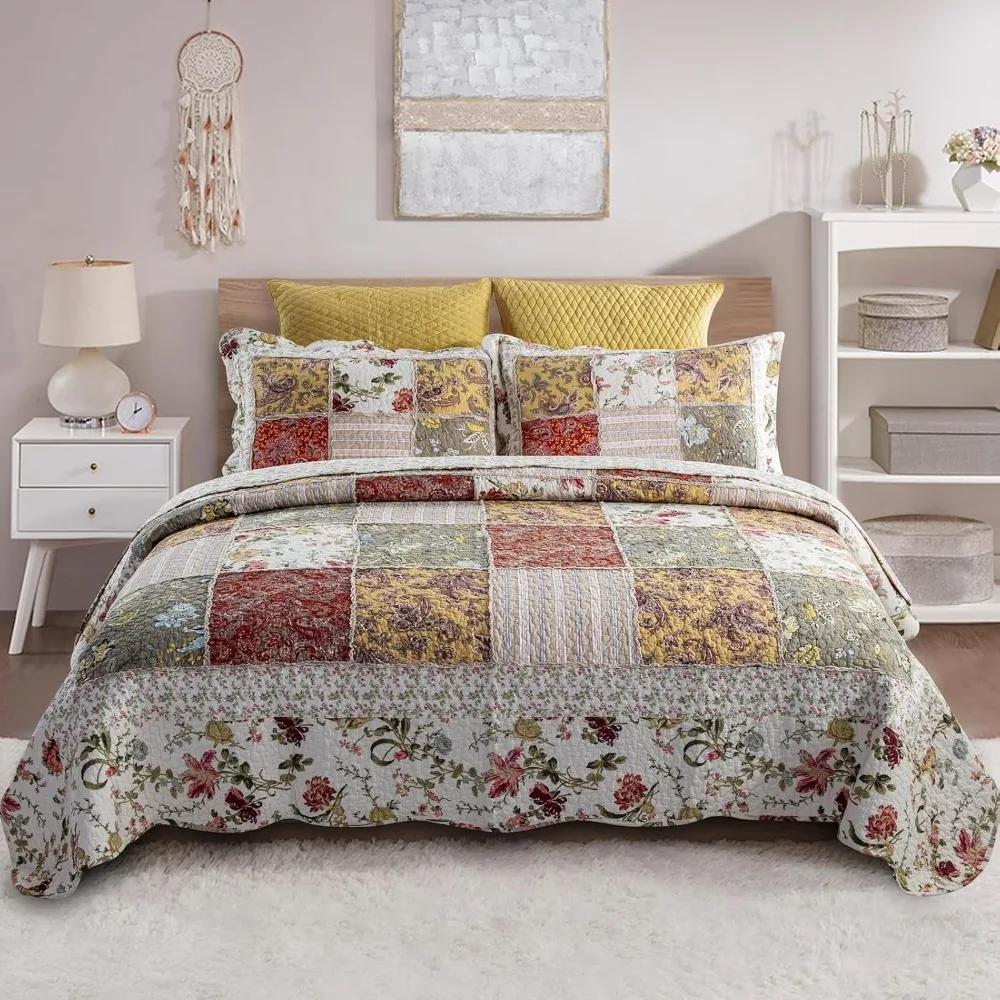 Bedspread Queen Size Patchwork Quilt Set - 100% Cotton Reversible Breathable Red Multicolor Quilted Quilt with Pillow Sh
Bedspread Queen Size Patchwork Quilt Set - 100% Cotton Reversible Breathable Red Multicolor Quilted Quilt with Pillow Sh