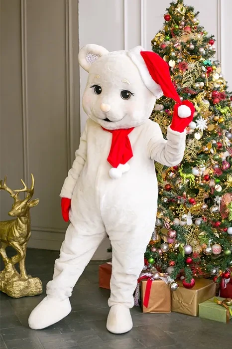 White Christmas Hat Bear Mascot Costume Bear Fancy Dress Cute Cartoon Animal Suit for Parties and Events
White Christmas Hat Bear Mascot Costume Bear Fancy Dress Cute Cartoon Animal Suit for Parties and Events