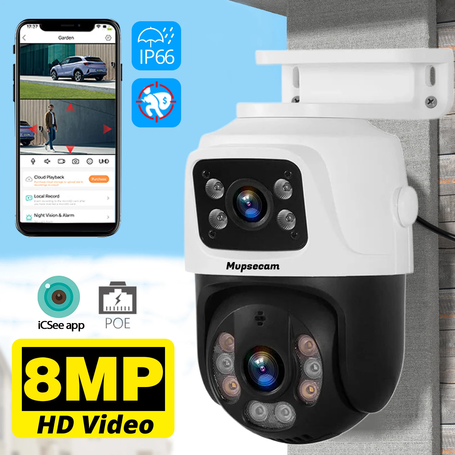 Outdoor Dual Lens 4K 8MP POE PTZ IP Camera Home Security Camera Video CCTV Surveillance Onvif ICSEE Camera Dual Lens Dual-Screen
Outdoor Dual Lens 4K 8MP POE PTZ IP Camera Home Security Camera Video CCTV Surveillance Onvif ICSEE Camera Dual Lens Dual-Screen