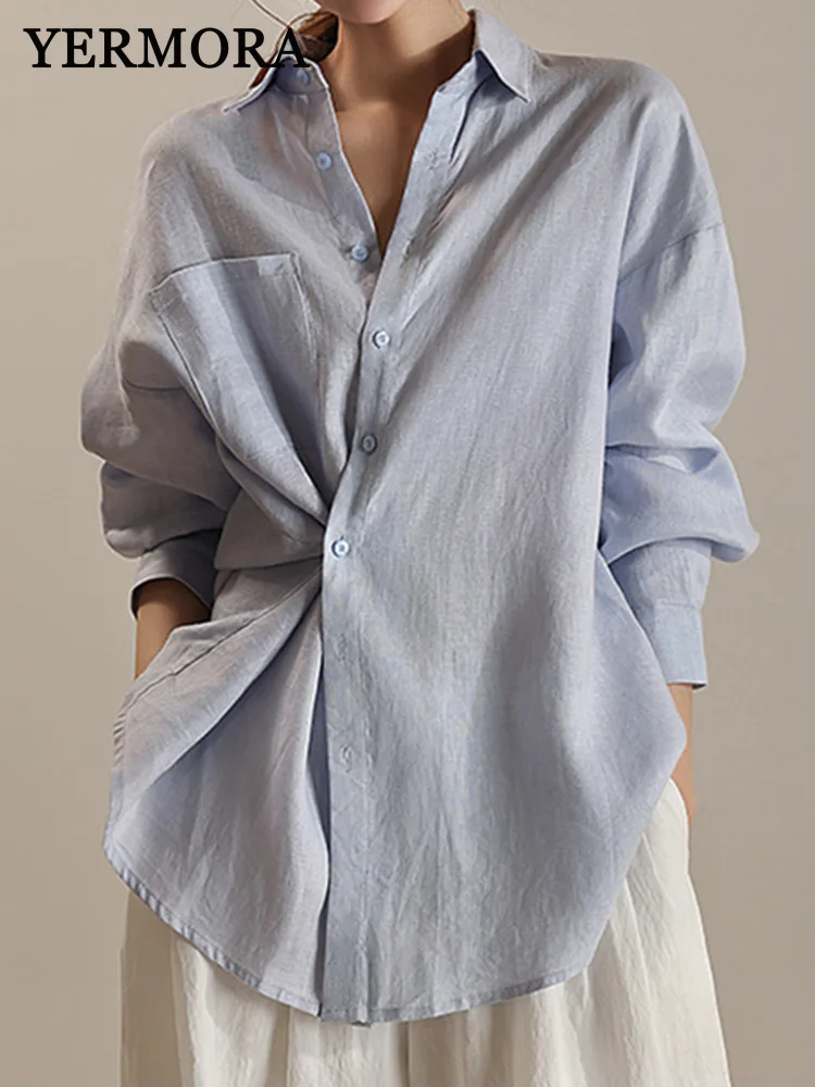 YERMORA Blue Button Pocket Big Size Casual Blouse For Womne Lapel Long Sleeve Loose New Shirt Fashion Tide Spring Autumn 2025
YERMORA Blue Button Pocket Big Size Casual Blouse For Womne Lapel Long Sleeve Loose New Shirt Fashion Tide Spring Autumn 2025