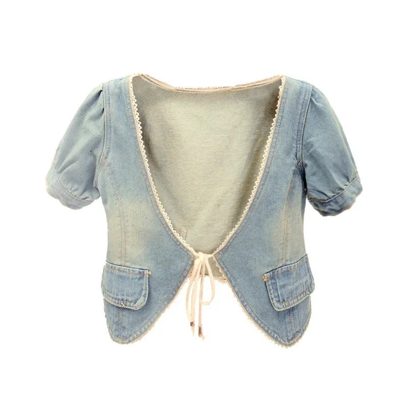 Summer Women Vintage Blue V Neck Belt Cardigan Denim Jacket Slim Short Cowboy Outerwear Short Sleeve Jeans Jacket Coat Female
Summer Women Vintage Blue V Neck Belt Cardigan Denim Jacket Slim Short Cowboy Outerwear Short Sleeve Jeans Jacket Coat Female