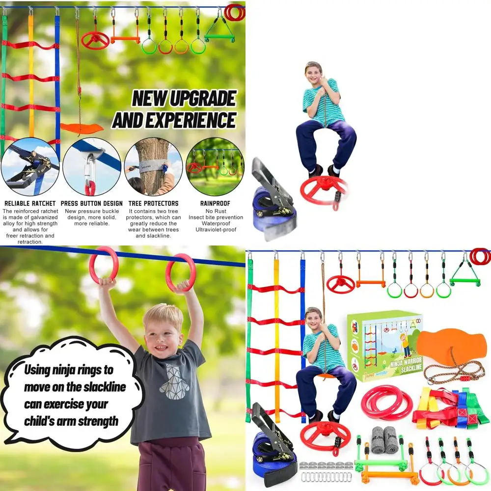 Ninja Warrior Obstacle Course for Kids Outside-Ninja Slackline 52ft with 11 Durable Obstacles-Climbing Net,Wheel, Warrior Gymnas
Ninja Warrior Obstacle Course for Kids Outside-Ninja Slackline 52ft with 11 Durable Obstacles-Climbing Net,Wheel, Warrior Gymnas