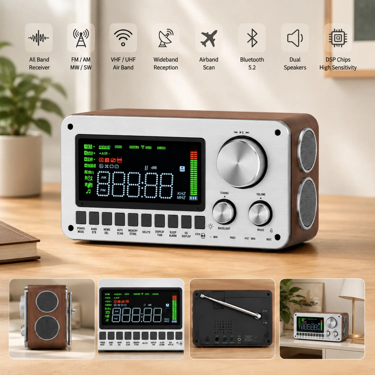 802Full Band Radio Multi Band Bluetooth Wooden Speaker with Display, APP Control Signal Repeater Memory Card Playback
802Full Band Radio Multi Band Bluetooth Wooden Speaker with Display, APP Control Signal Repeater Memory Card Playback