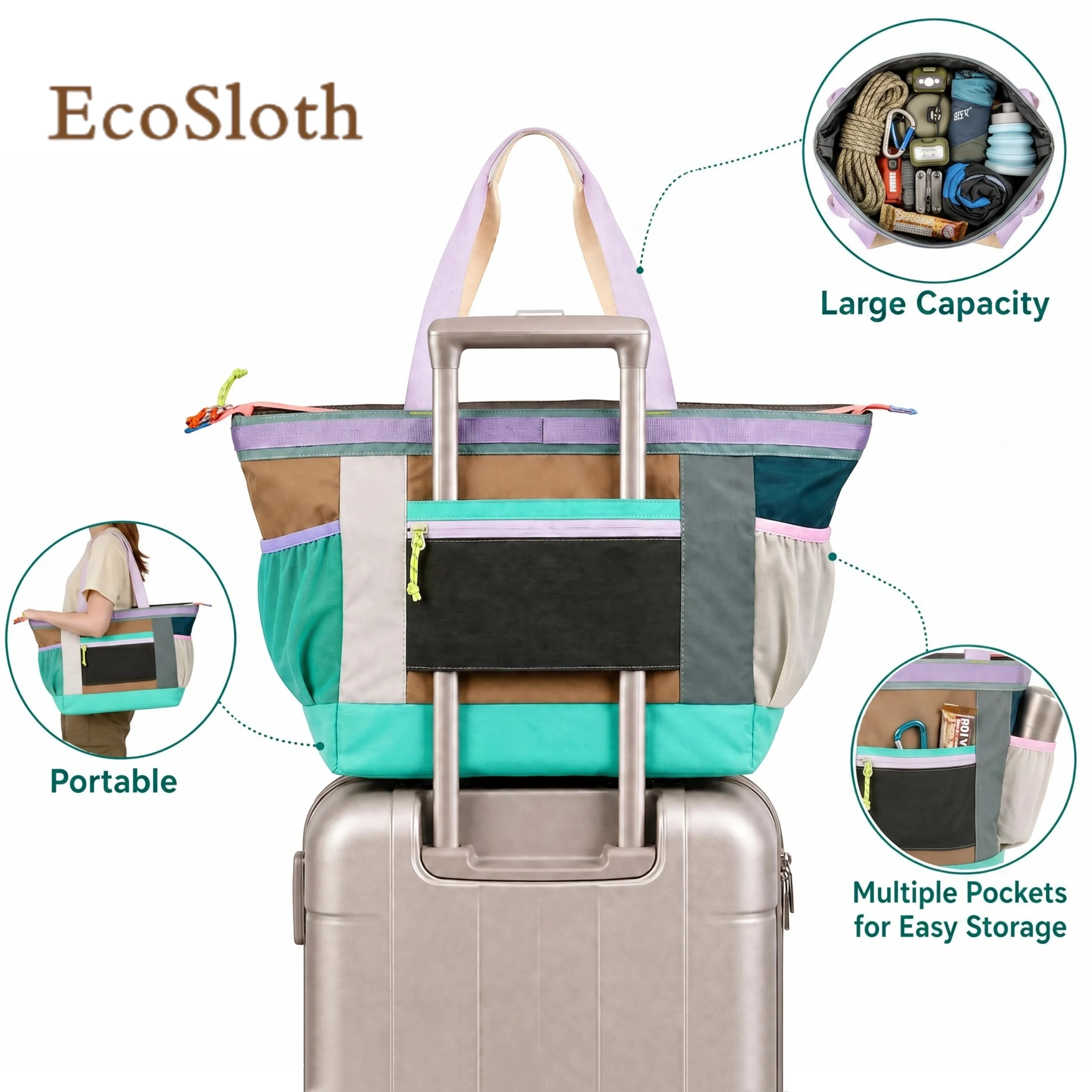 EcoSloth Large Capacity Tote Bag With Multi-Pocket & Water-repellent Travel Duffels Bags For Women Men Outdoors Sports Gym Bags
EcoSloth Large Capacity Tote Bag With Multi-Pocket & Water-repellent Travel Duffels Bags For Women Men Outdoors Sports Gym Bags