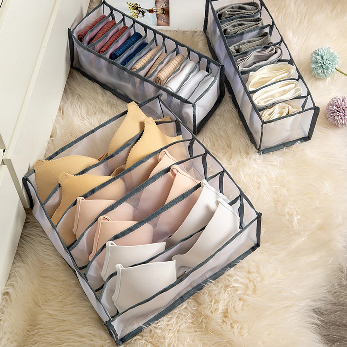 Underwear Storage Box Multi Compartment Drawer ganizer Grey Clothes Sock Bra Hosiery Tie Dresser organizer 
Underwear Storage Box Multi Compartment Drawer ganizer Grey Clothes Sock Bra Hosiery Tie Dresser organizer