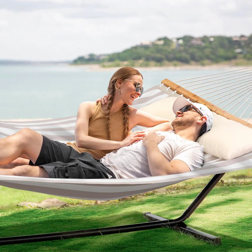 Double Hammock with Stand Included, Outdoor Portable Hammock with Stand, Light Gray Stripes
Double Hammock with Stand Included, Outdoor Portable Hammock with Stand, Light Gray Stripes