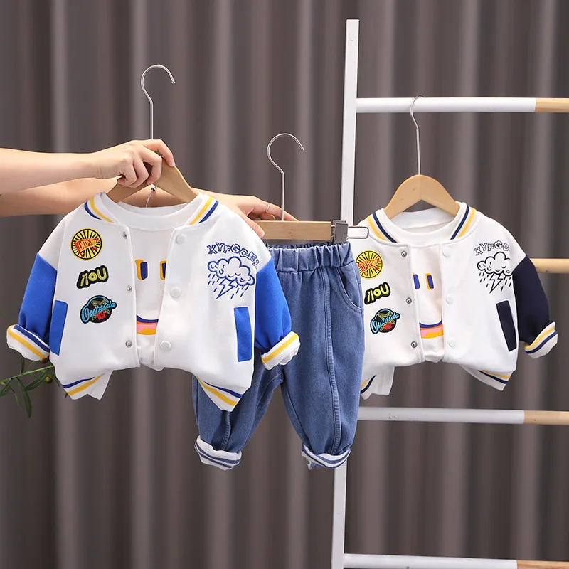 Spring Autumn Baby Boys Cotton Clothes Children Baseball Jacket T-Shirts Pants 3Pcs/Sets Toddler Casual Costume Kids Tracksuits
Spring Autumn Baby Boys Cotton Clothes Children Baseball Jacket T-Shirts Pants 3Pcs/Sets Toddler Casual Costume Kids Tracksuits