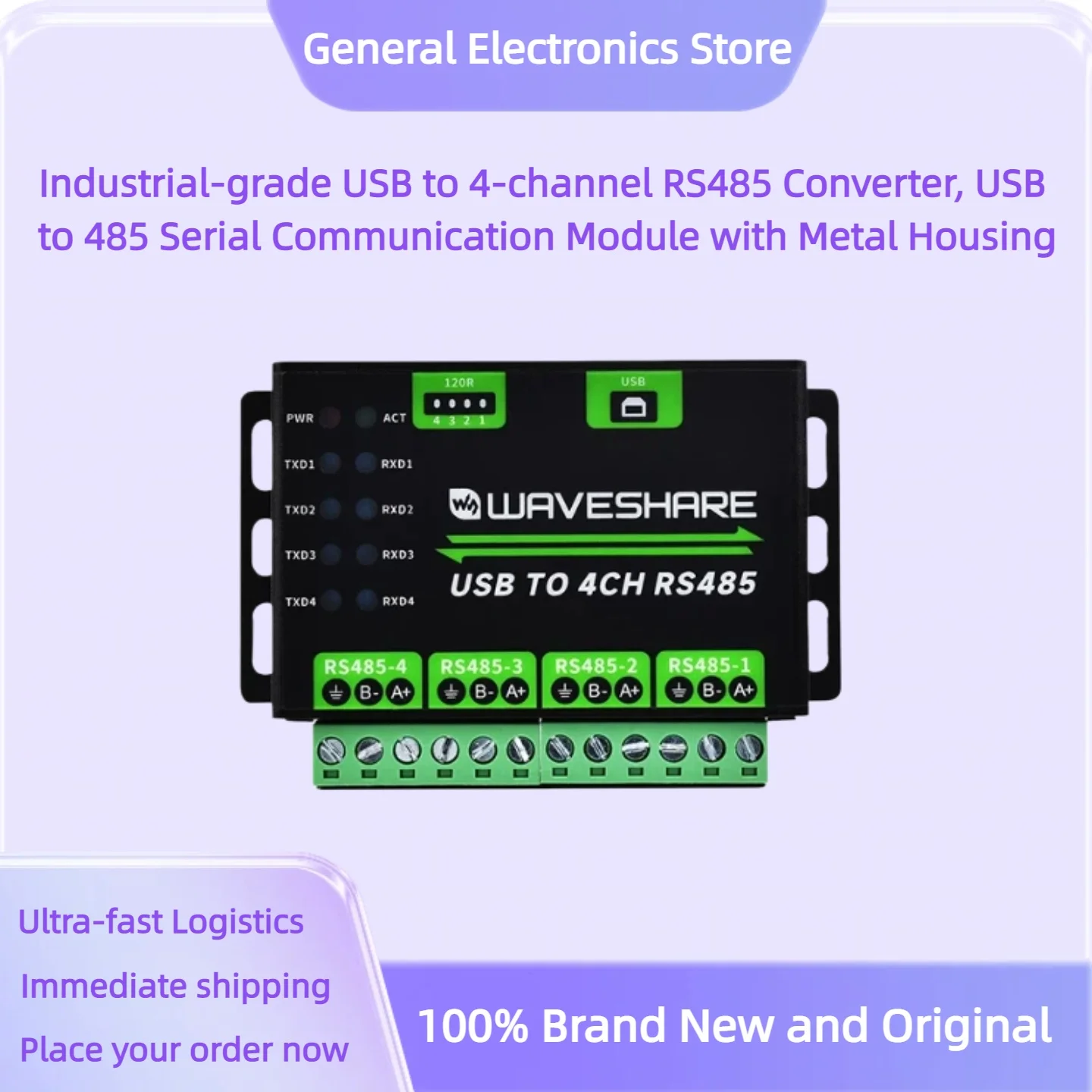Industrial-grade USB to 4-channel RS485 Converter, USB to 485 Serial Communication Module with Metal Housing
Industrial-grade USB to 4-channel RS485 Converter, USB to 485 Serial Communication Module with Metal Housing