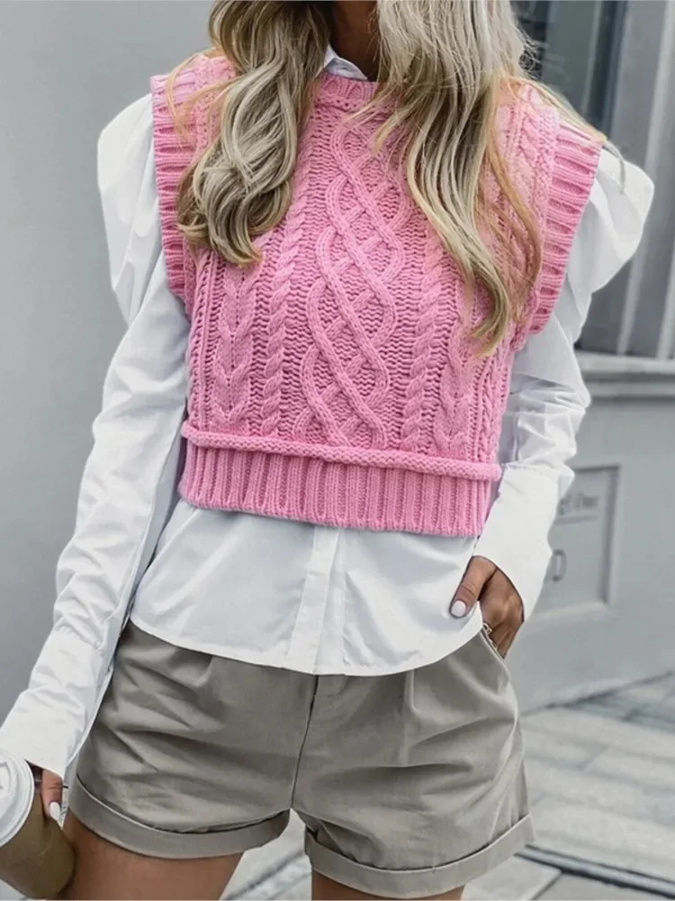 CPSYMYM Fashion Knitted Twist Short Waistcoat Women's Spring Autumn Casual Solid Color Round Neck Waistcoat Sweater Vest Female
CPSYMYM Fashion Knitted Twist Short Waistcoat Women's Spring Autumn Casual Solid Color Round Neck Waistcoat Sweater Vest Female