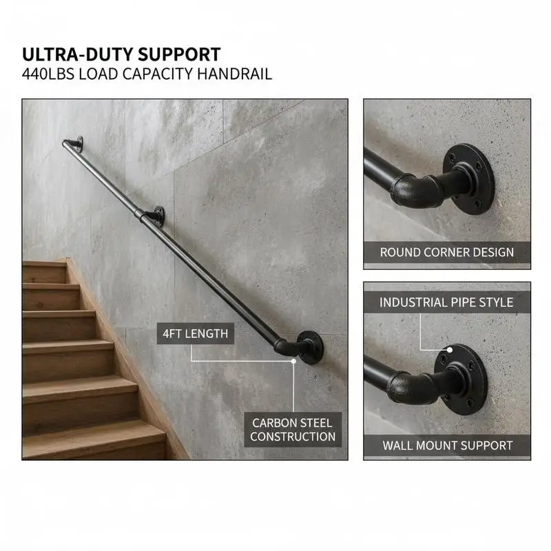 Carbon Steel Staircase Safety Rail 4FT For Indoor Outdoor Basement Industrial Pipe Design Wall Mount Support Round Corner 440LBS Loading Capacity Metal Tubing Construction Black Finish Hardware Included
Carbon Steel Staircase Safety Rail 4FT For Indoor Outdoor Basement Industrial Pipe Design Wall Mount Support Round Corner 440LBS Loading Capacity Metal Tubing Construction Black Finish Hardware Included
