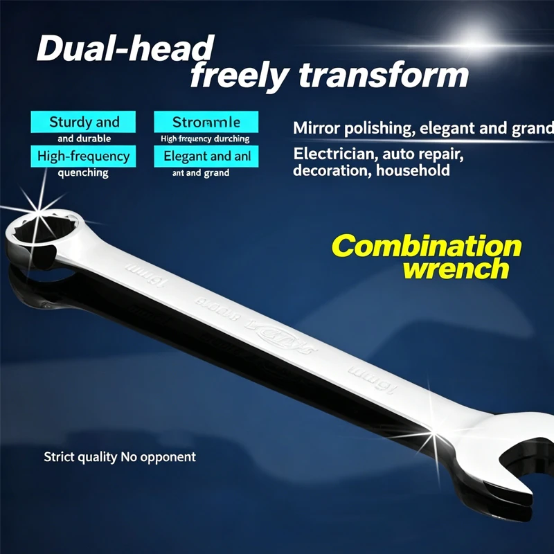 Combination Wrench Set Open End & Box End Flat Wrench 8/9/10/12/13/14/17/19/22mm Cr-V Steel Forged Mirror Polished for Auto
Combination Wrench Set Open End & Box End Flat Wrench 8/9/10/12/13/14/17/19/22mm Cr-V Steel Forged Mirror Polished for Auto