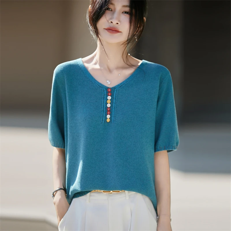 2026 Summer New Linen Women's Short sleeved Casual V-neck Knitted T-shirt Women's Pullover Short sleeved Fashion Hot Sale
2026 Summer New Linen Women's Short sleeved Casual V-neck Knitted T-shirt Women's Pullover Short sleeved Fashion Hot Sale
