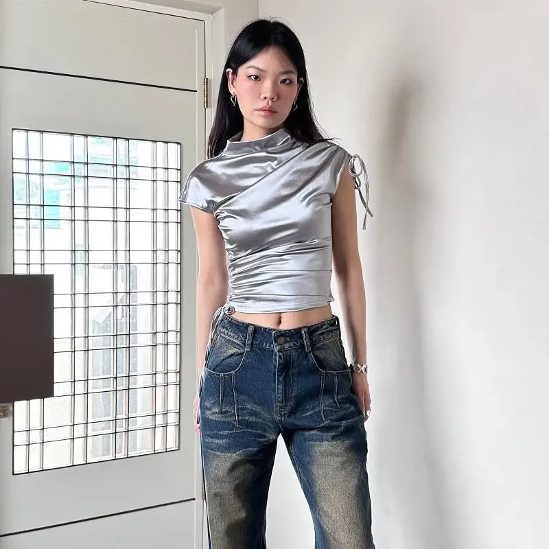 Slim Sexy Cropped Tops Y2k Ropa De Mujer Clothes Grunge Graphic Tees Silver Drawstring Half High Neck Short Sleeved T-shirts
Slim Sexy Cropped Tops Y2k Ropa De Mujer Clothes Grunge Graphic Tees Silver Drawstring Half High Neck Short Sleeved T-shirts