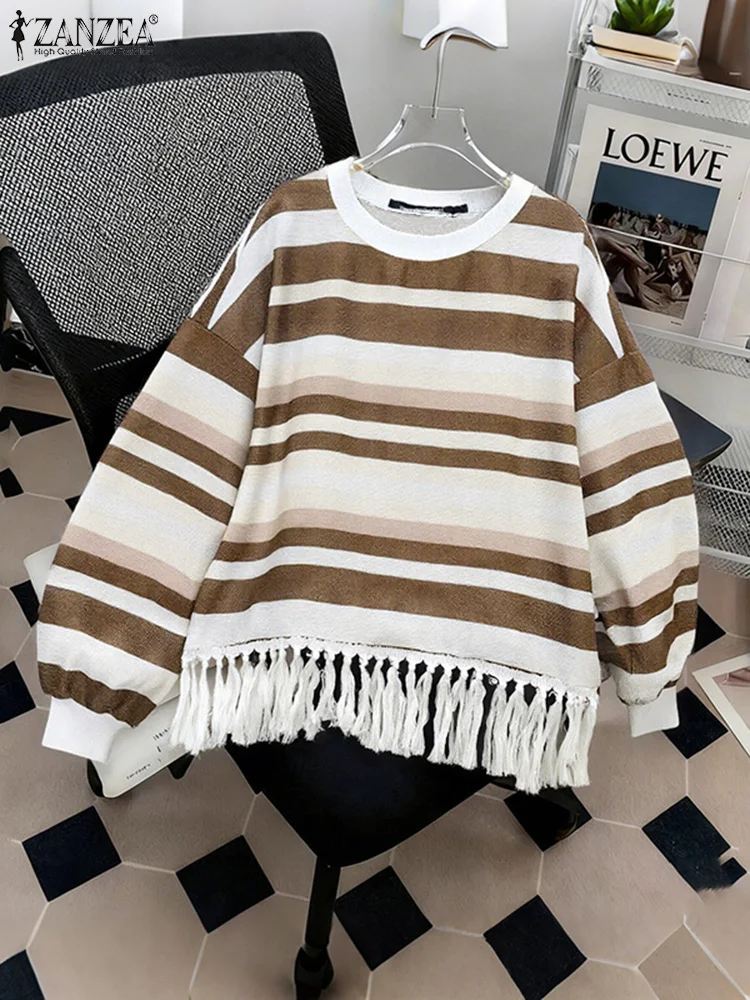 ZANZEA 2022, женские модные толстовки с длинными рукавами, красочные полосатые топы, туника с кисточками по подолу, рубашки, осенние джемперы, пуловеры, женские
ZANZEA 2022, женские модные толстовки с длинными рукавами, красочные полосатые топы, туника с кисточками по подолу, рубашки, осенние джемперы, пуловеры, женские