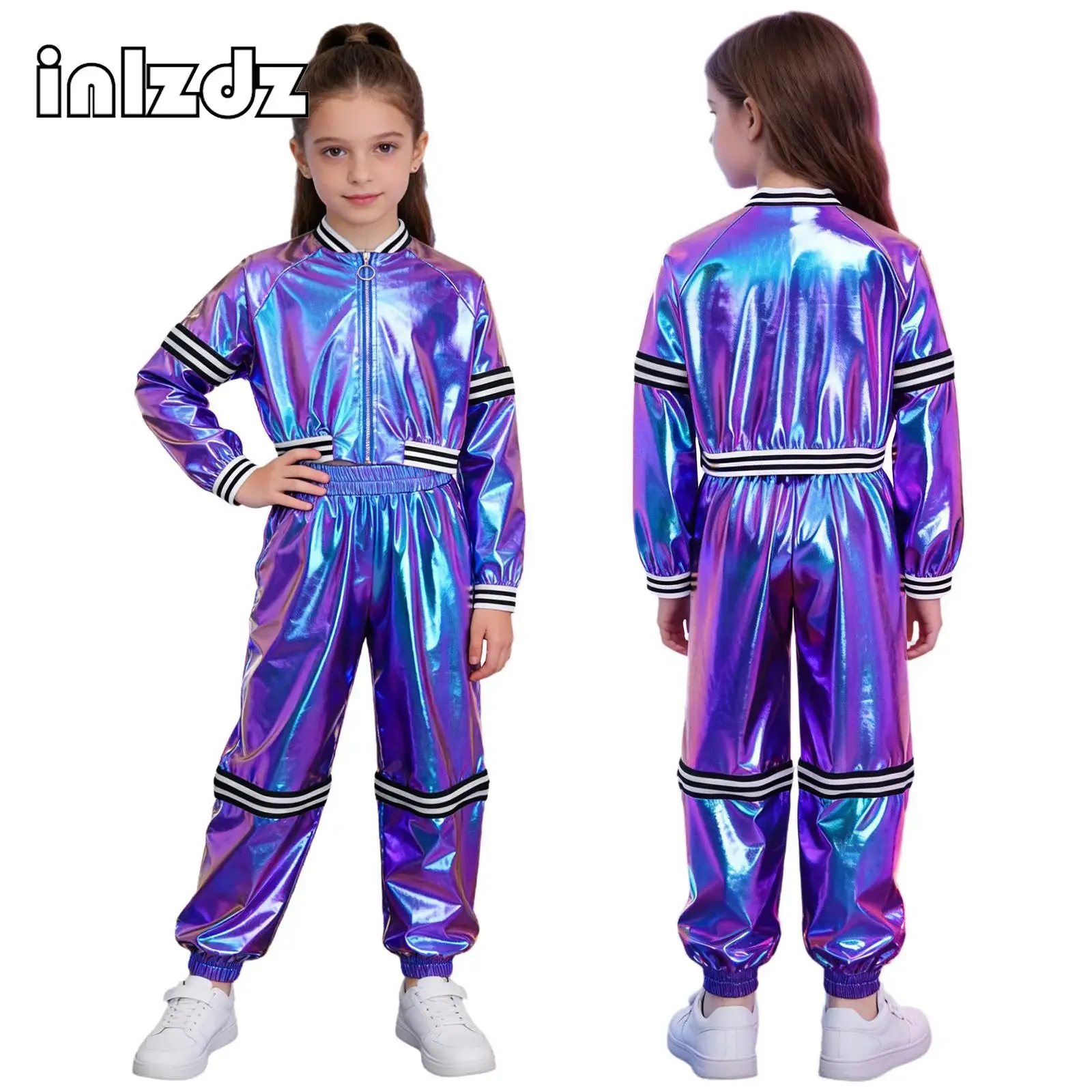 Kids Boys Girls Jazz Street Dance Outfit Hip Hop Dancewear Zip-Off Stripes Unisex Long Sleeves Zipper Jacket with Metallic Pants
Kids Boys Girls Jazz Street Dance Outfit Hip Hop Dancewear Zip-Off Stripes Unisex Long Sleeves Zipper Jacket with Metallic Pants