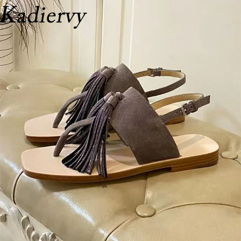 Лидер продаж, женские сандалии с бусинами и бахромой, летняя обувь с декором, женские шлепанцы, замшевые сандалии на плоской подошве, женские сандалии Mujer 
Лидер продаж, женские сандалии с бусинами и бахромой, летняя обувь с декором, женские шлепанцы, замшевые сандалии на плоской подошве, женские сандалии Mujer