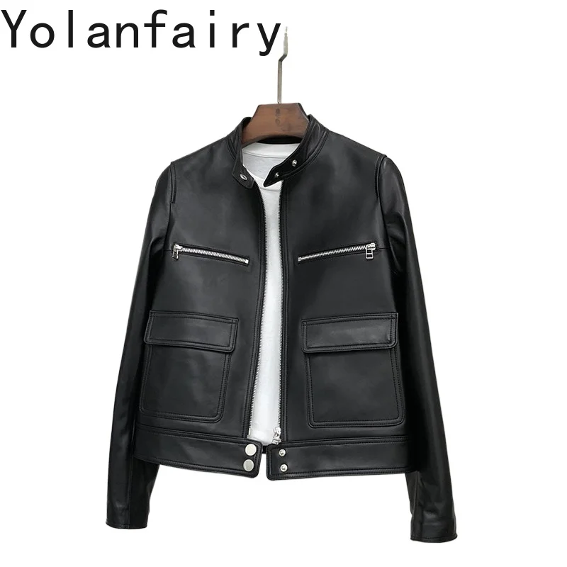 YOLANFAIRY High-end 100% Real Sheepskin Genuine Leather Jacket Women Fashion Short Black Leather Coat Motorcycle Jackets 2026
YOLANFAIRY High-end 100% Real Sheepskin Genuine Leather Jacket Women Fashion Short Black Leather Coat Motorcycle Jackets 2026