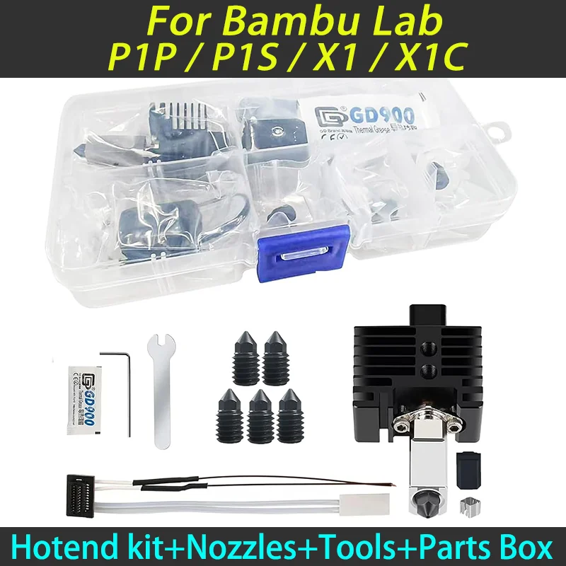 Комплект Hotend для сборки Bambu Lab P1P/P1S/X1/X1C с 5 насадками из закаленной стали, коробкой для инструментов и деталей DIY для деталей серии X1/P1
Комплект Hotend для сборки Bambu Lab P1P/P1S/X1/X1C с 5 насадками из закаленной стали, коробкой для инструментов и деталей DIY для деталей серии X1/P1