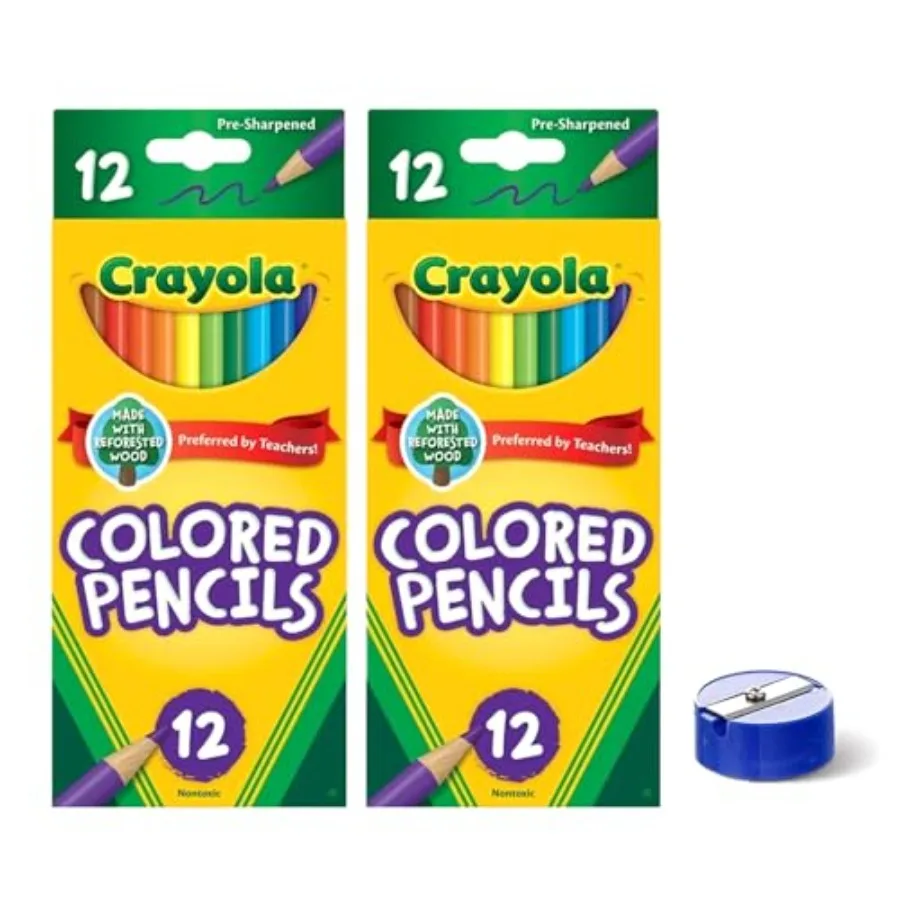 Colored Pencils 12ct 2pk, Assorted Colors, Pre-Sharpened + Bonus Sharpener Color May Vary - Vibrant Colors for Art and School P
Colored Pencils 12ct 2pk, Assorted Colors, Pre-Sharpened + Bonus Sharpener Color May Vary - Vibrant Colors for Art and School P