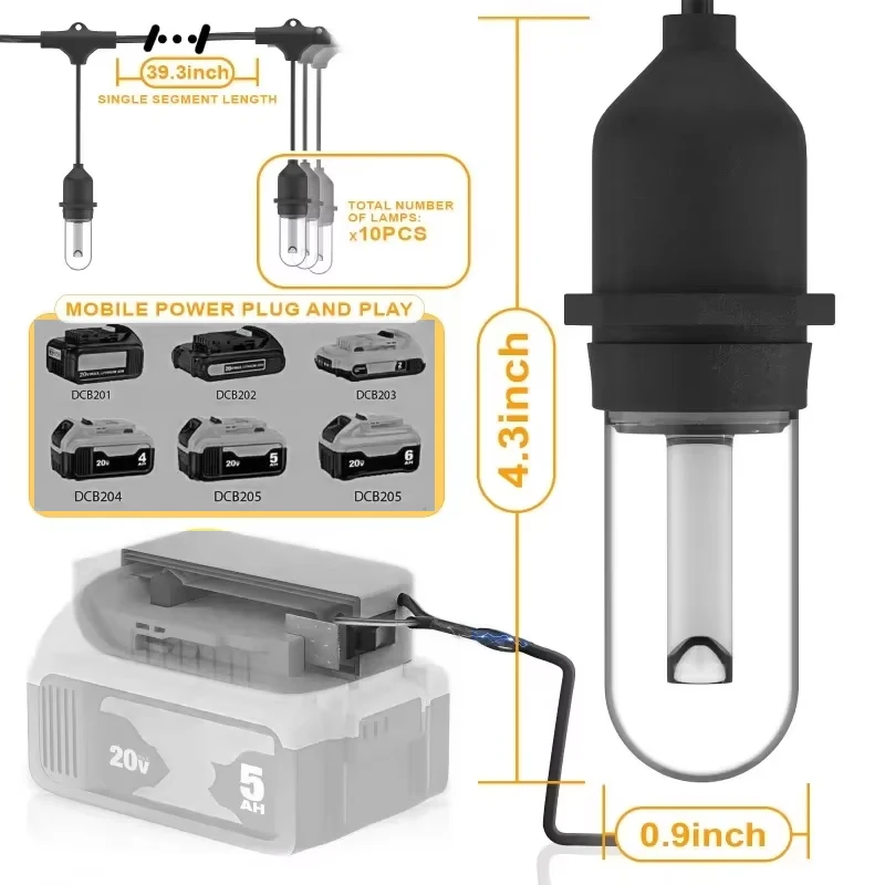 Outdoor Garden/Patio/Wedding Vintage Festoon Ball String Light For Dewalt 18V 20V Battery Globe String Lights String Light
Outdoor Garden/Patio/Wedding Vintage Festoon Ball String Light For Dewalt 18V 20V Battery Globe String Lights String Light