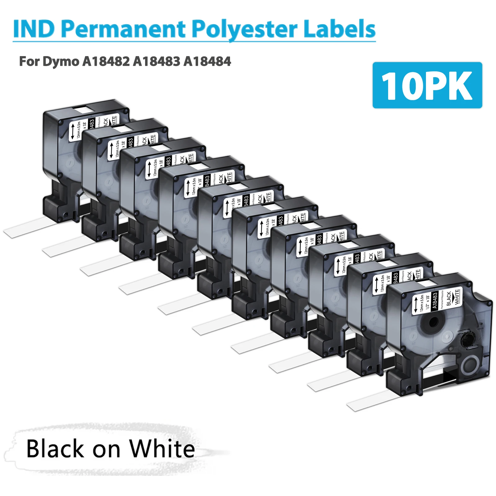 5/10PK Industrial Label Tapes Compatible for Dymo Rhino 18482 18483 18484 Black on White 9/12/19mm IND Permanent Polyester Label
5/10PK Industrial Label Tapes Compatible for Dymo Rhino 18482 18483 18484 Black on White 9/12/19mm IND Permanent Polyester Label