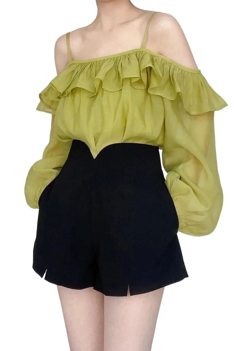 Новая мода 2026, осенняя рубашка с открытыми плечами и рюшами, вырезом и длинными рукавами, корейская элегантная милая блузка из лиоцелла с разрезом, розовый, белый цвет
Новая мода 2026, осенняя рубашка с открытыми плечами и рюшами, вырезом и длинными рукавами, корейская элегантная милая блузка из лиоцелла с разрезом, розовый, белый цвет