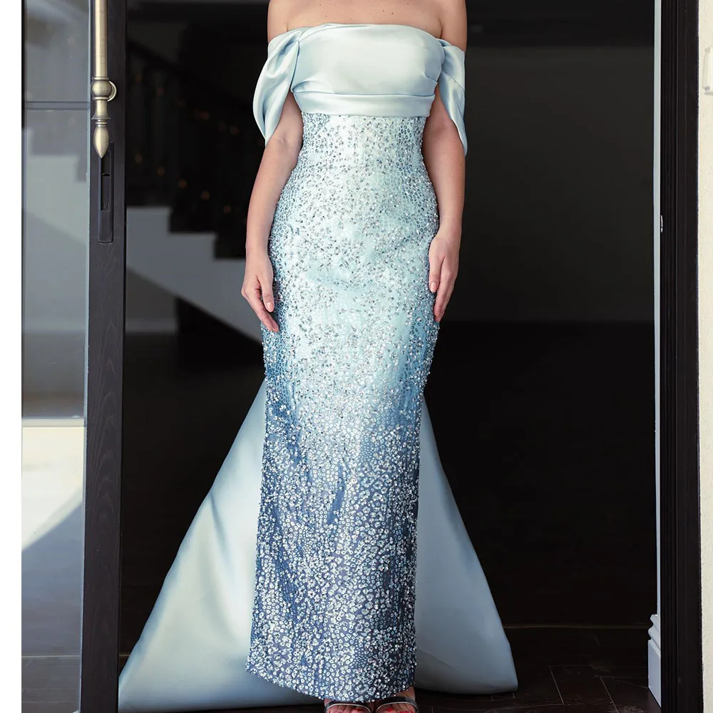 Customized Sequin Straight Off the Shoulder Evening Dress Strapless Floor Length Half Sleeves Panel Train Exquisite Party Gowns
Customized Sequin Straight Off the Shoulder Evening Dress Strapless Floor Length Half Sleeves Panel Train Exquisite Party Gowns