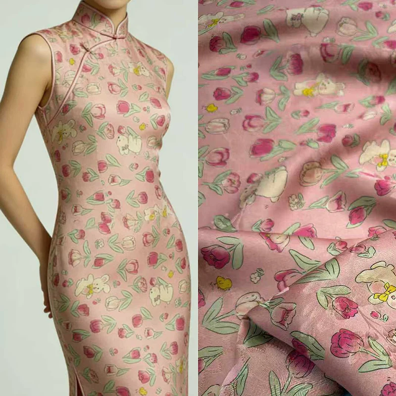 114CM Wide 25MM Rabbit and Tulips Printed Hualuo Silk Fabric for Summer Spring Dress Pants Pajamas DIY Sewing Material R6597
114CM Wide 25MM Rabbit and Tulips Printed Hualuo Silk Fabric for Summer Spring Dress Pants Pajamas DIY Sewing Material R6597